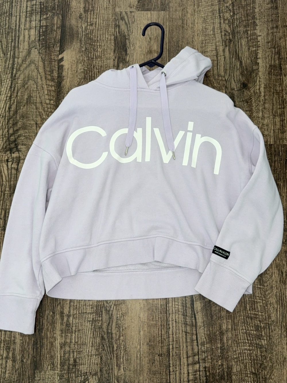 Calvin Klein Lavender Cropped Pullover Hoodie with White Logo